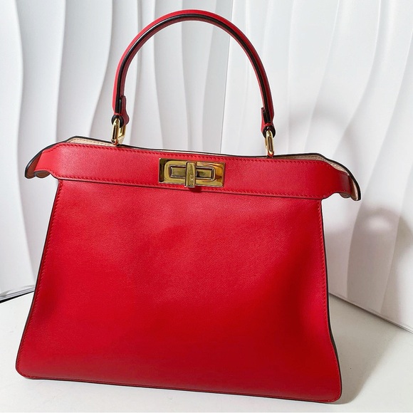 Fendi Red Leather Peekaboo Handbag - Picture 2 of 12